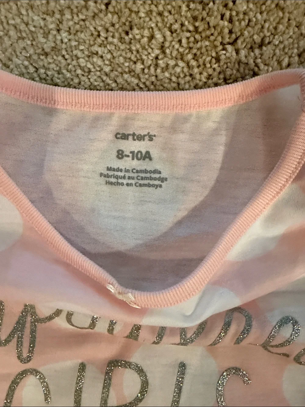 Carter's Pink Polka Dot & Gray Unicorn Nightgowns - Girls Pajamas. Size 8-10.